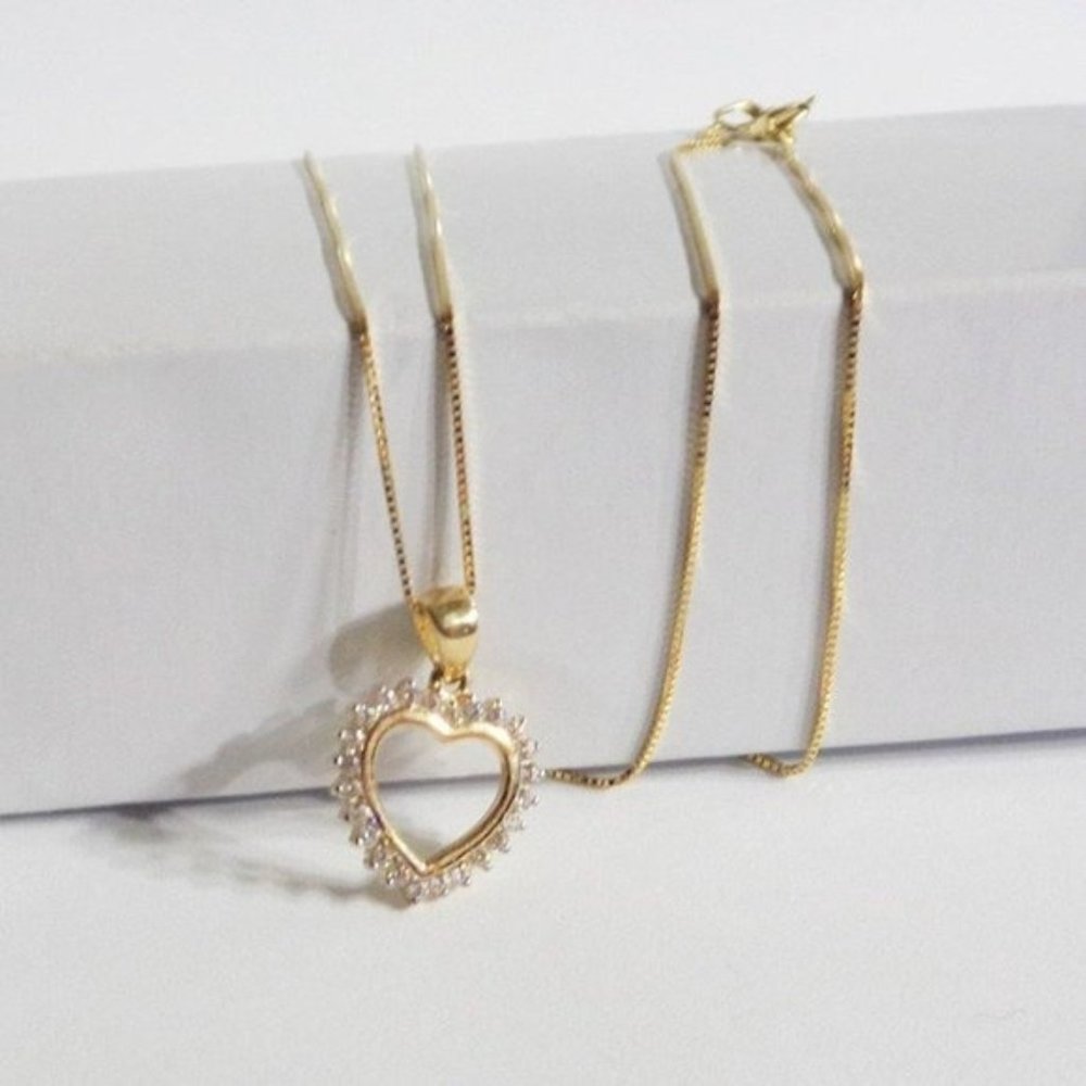 High Quality Genuine 10K Gold Heart Pendant Necklace Stamped 10K With CZ Stones